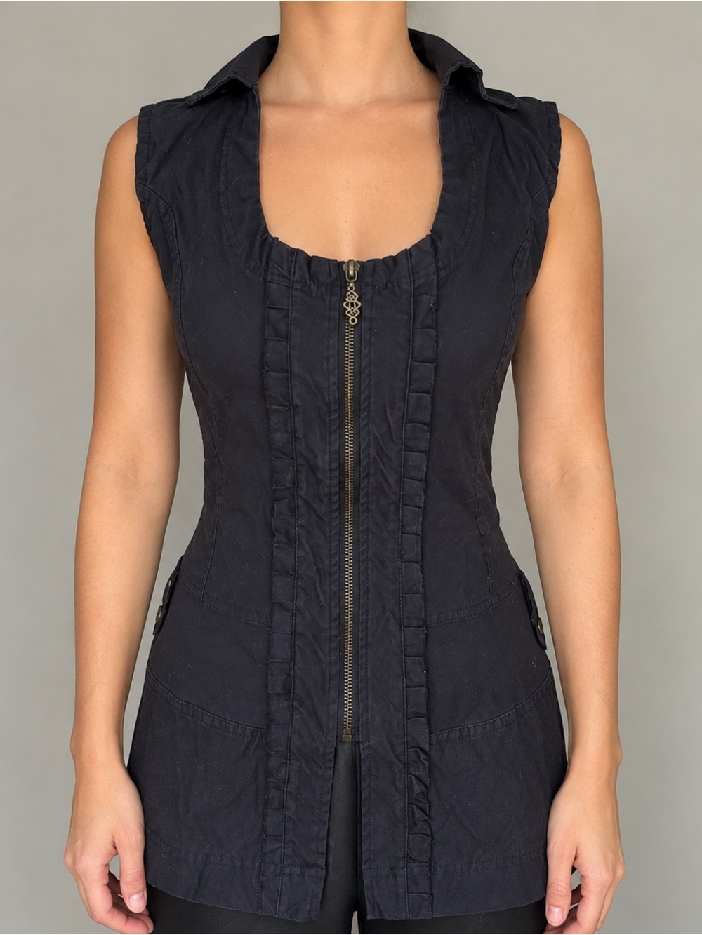 Y2K Vintage Nomads Whimsigoth Utilitarian Zip Front Top XS